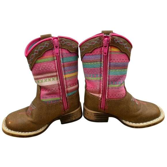 Twister Girls Toddler Size 5 Western Cowgirl Boots With Striped Pattern Flower - Picture 3 of 10